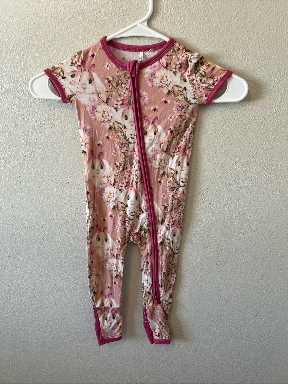 Posh Peanut Bamboo Babsy Bunny Floral Print Romper Convertible Footie 9-12M